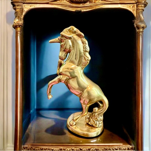 Elegant Vintage Unicorn Solid Brass Statue Art Figurine - Picture 9 of 15